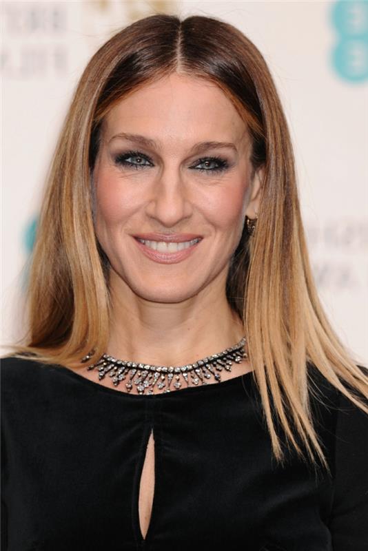 Blondinė ant brunetės balayage, Sarah Jessica Parker rudos ir šviesios plaukų spalvos