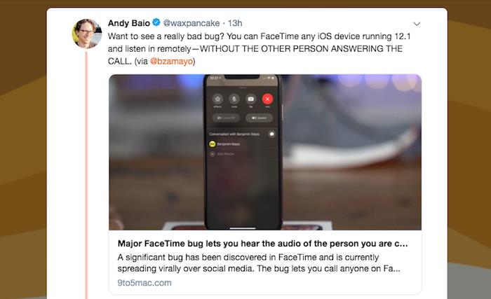 slika twitter računa andy baio, ki je tudi prijavil napako skupine facetime na iphoneu v novicah o visoki tehnologiji