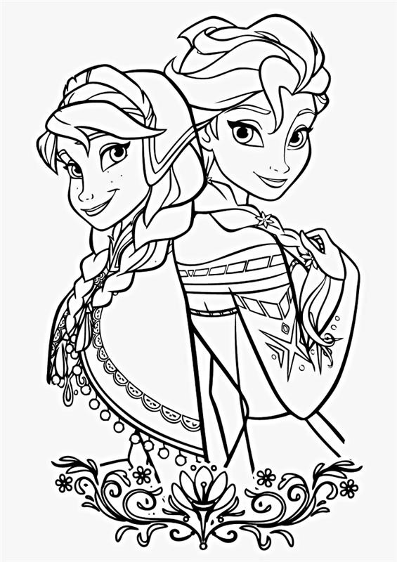 „Disney“ spalvinimo puslapiai sniego karalienės tema, „Anna“ ir „Elsa“ - „Sniego karalienės“ spalvinimo puslapiai