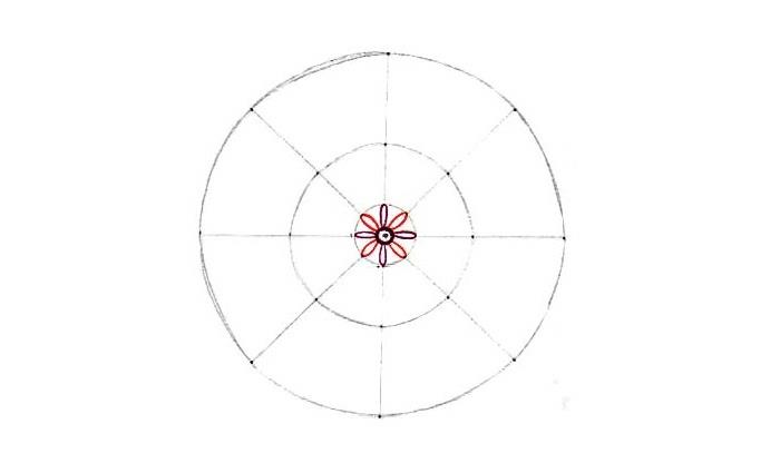 padaryti mandalą, apskritimus, baltą lapą, kaip piešti rozetę, gėlių raštus