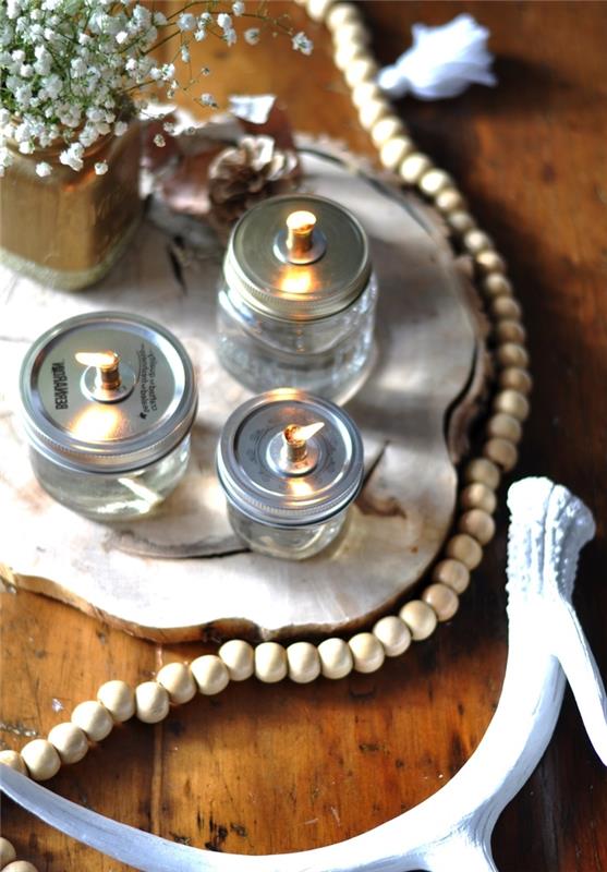 enostavna vadnica za izdelavo popolne oljne svetilke za kozarec, namizne dekoracije s starinskimi steklenimi kozarci