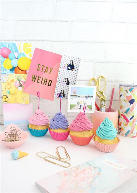 Barvita deco diy faux cupcake papirna ideja za pisarno, dobro opremljena spalnica v skandinavskem slogu