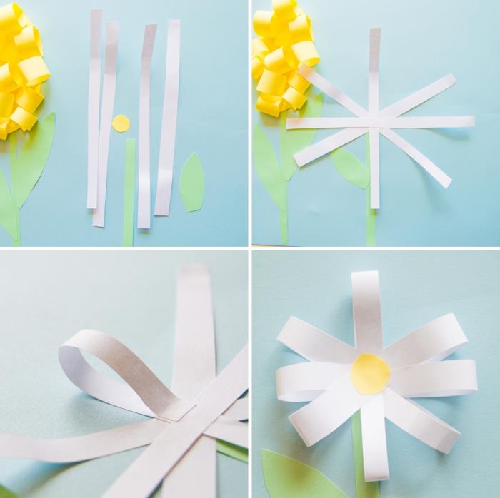 pamoka, kaip padaryti popierinį ramunėlę, origami gėlių modelį, kurį lengva padaryti su vaikais