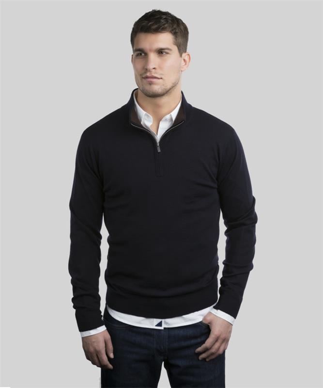 kılık kıyafet-casual-uomo-abbigliamento-maglione-nero-jeans-camicia-acconciatura-capelli-corti