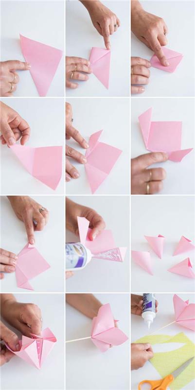 Paprasta popieriaus lankstymo pamoka, skirta pasidaryti minkštą ir erdvų pyrago origami pyrago viršų