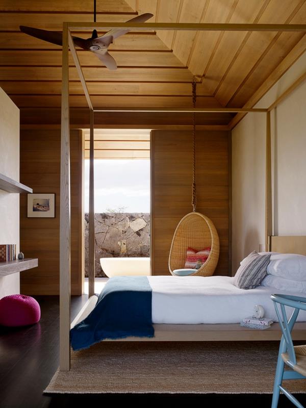 Olağanüstü-yatak odası-asma-sandalye-ahşap-tavan