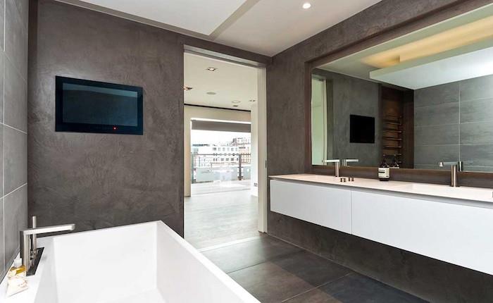 Banyo duvarları yenileme modern çağdaş banyo için beton sıva