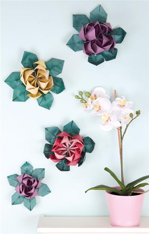 kaip padaryti origami lotoso gėlių modelį, kad būtų sukurta graži sienų puošmena, pasižyminti oru ir pavasariu