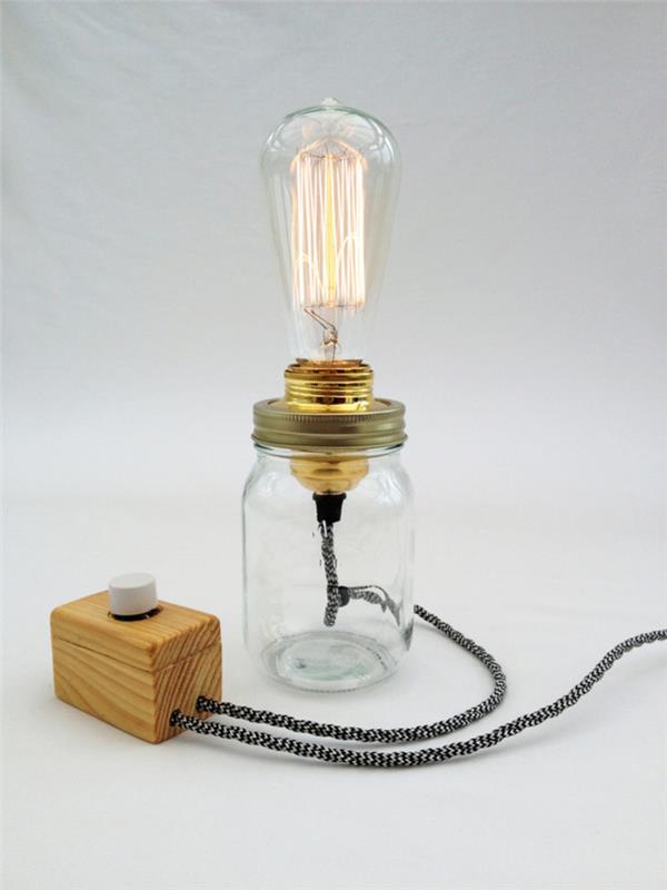 vintage namizna svetilka Edison z žarilno nitko in zebrastim tekstilnim kablom