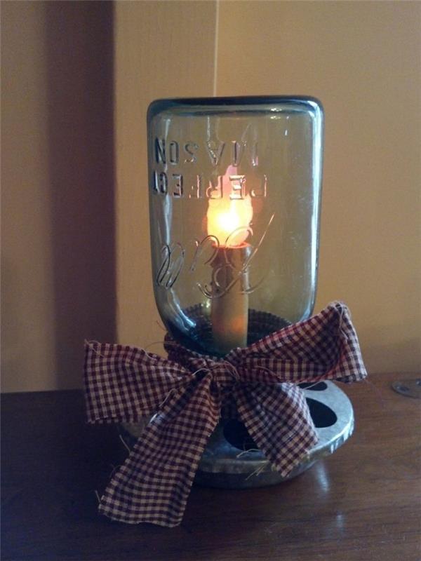 namizna svetilka za sveče diy v industrijskem in vintage slogu, okrašena s trakom