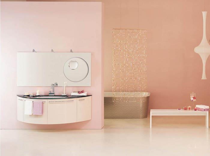 modern ve minimalist banyo modeli pastel pembe banyo duvar boyası