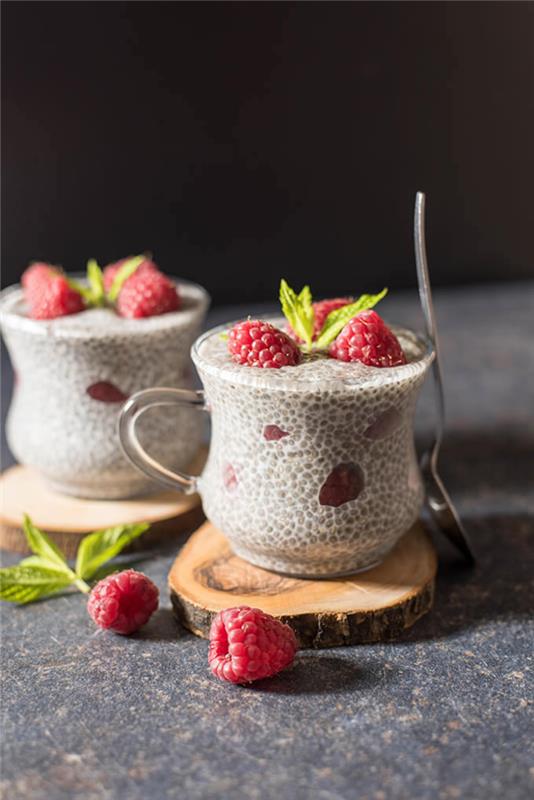 hitra in lahka sladica s chia semeni, recept za chia puding s kokosovim mlekom in malinami