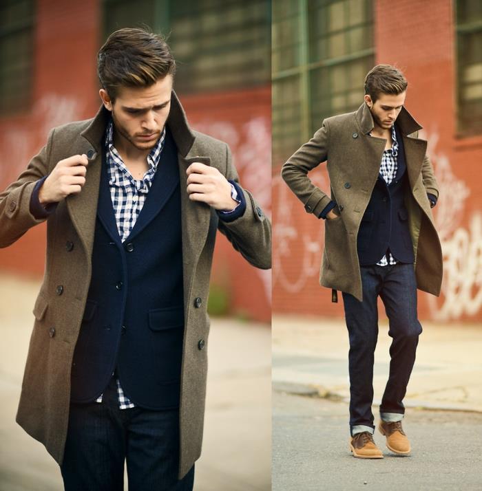 stile-rahat-uomo-cappotto-verde-mavi-kot-camicia-quadri-giacca-scarpe-arancioni